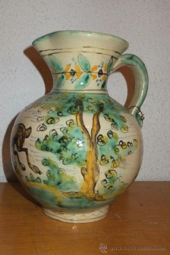 Antigüedades: Jarra cerámica Puente Arzobispo con ciervo y arboles . - Foto 2 - 149409128